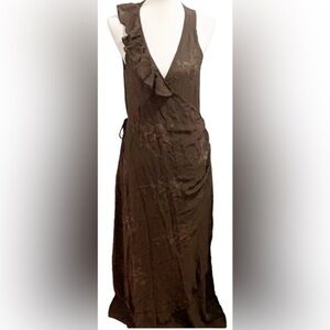 Ghost London dress bohemian wrap dress with ruffle & embroidery design - Brown S